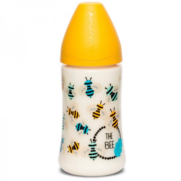 Μπιμπερό πλαστικό 270ml με θηλή σιλικόνης ρυθμιζόμενης  ροής 0+ Yellow Bee | SUAVINEX