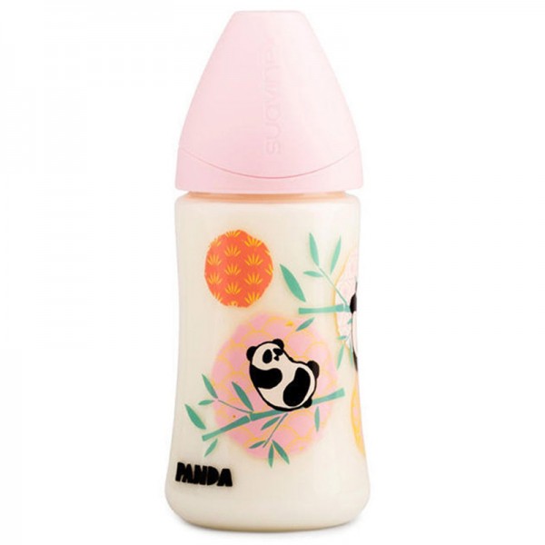 Μπιμπερό πλαστικό με Ανατομική Θηλή Σιλικόνης 0-6m 1Μ Pink Panda 270ml | SUAVINEX