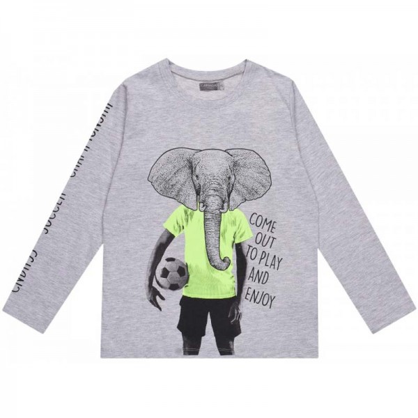 Μπλούζα αγοριού με μακρύ μανίκι γκρί με στάμπα ελέφαντα ποδοσφαιριστή | Canada House