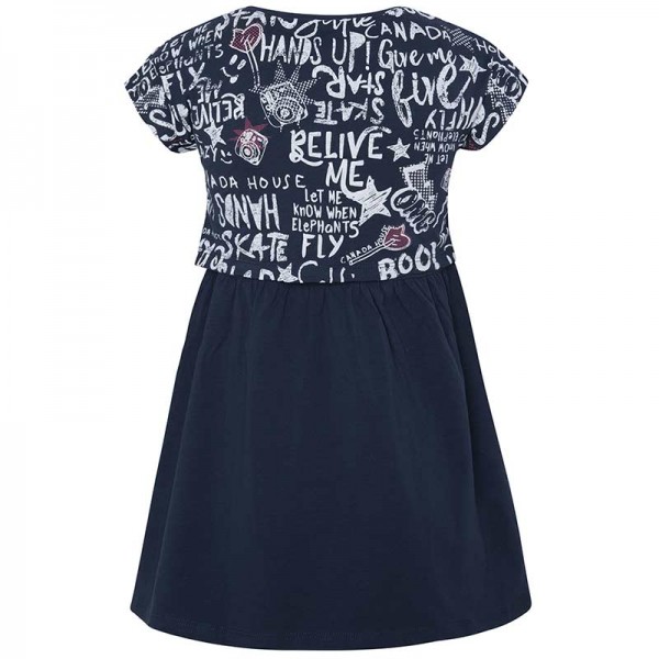 Φόρεμα κοριτσιού με κοντό μανίκι μπλέ με ενσωματωμένο Crop πάνω μπλουζάκι και σχέδιο Graffity | Canada House