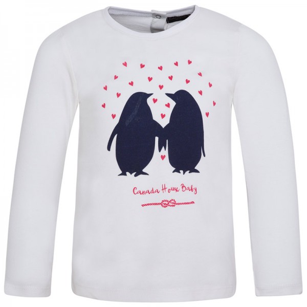Μπλούζα κοριτσιού με μακρύ μανίκι μπέζ με σχέδιο πιγκουίνους | Canada House